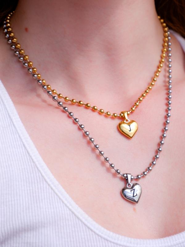 Initial Heart Necklace | Waterproof Jewelry | Silver Stainless Steel and Gold