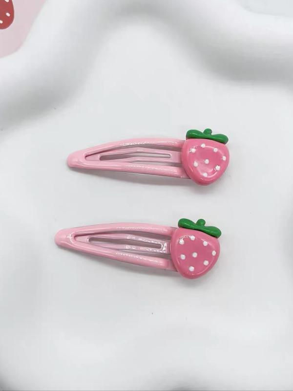 Cute Strawberry Design Hair Clip (4pcs), Fashionable Hair Accessories for Women & Girls, Lovely Hairwear Plain Color Temperament Bangs Clip for Party, Daily Clothing Decor