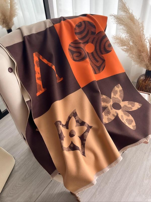 Unisex Casual Floral Print Tassel Decor Scarf, Boho Style Shawl for Women & Men, Fashion Accessories for Daily Wear