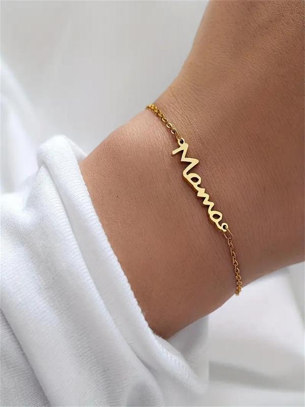 Fashion Letter Charm Link Bracelet, Stainless Steel Jewelry for Women for Party, Daily Clothing Decor, Trendy All-match & Exquisite Jewelry for Birthday Gift