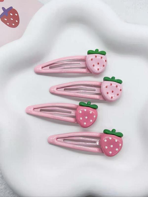 Cute Strawberry Design Hair Clip (4pcs), Fashionable Hair Accessories for Women & Girls, Lovely Hairwear Plain Color Temperament Bangs Clip for Party, Daily Clothing Decor