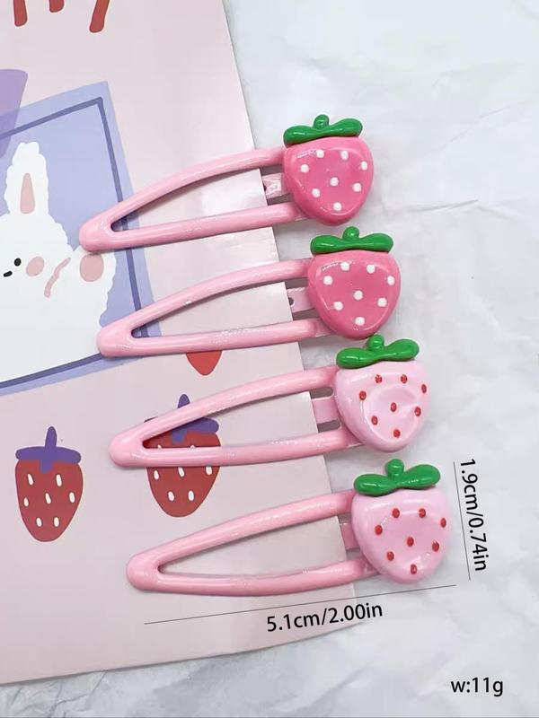 Cute Strawberry Design Hair Clip (4pcs), Fashionable Hair Accessories for Women & Girls, Lovely Hairwear Plain Color Temperament Bangs Clip for Party, Daily Clothing Decor