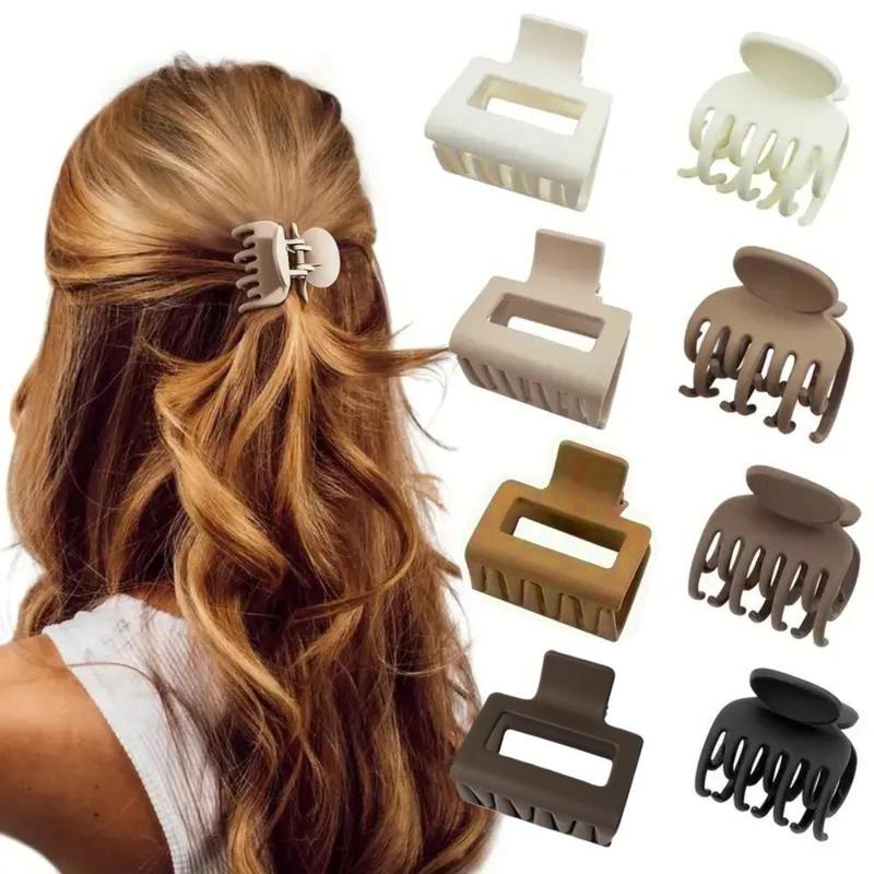 Matte Rectangular & Double Row Teeth Claw Hair Clips, 8 Counts set Hair Styling Claw Clips for Thin & Medium Fine Hair, Anti-slip Chin Clips, Christmas Gift