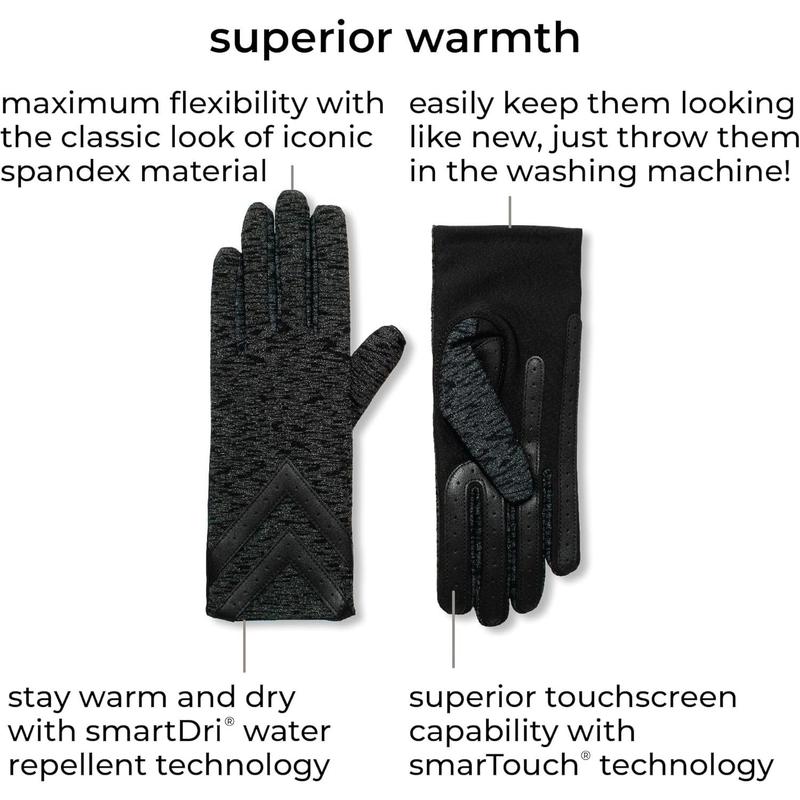 isotoner womens Spandex Touchscreen Cold Weather Gloves With Warm Fleece Lining and Chevron Details