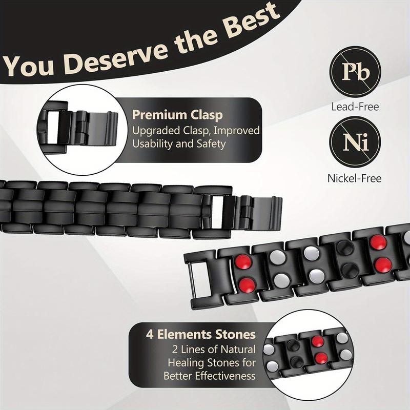 Magnetic Bracelets for Men, Titanium Steel Magnet Bracelet with Double Rows Effective 4 Elements Stones