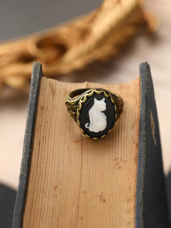 Vintage Cat Design Carved Ring, Fashion Jewelry for Party, Daily Clothing Decor, Trendy All-match & Exquisite Jewelry for Birthday Gift