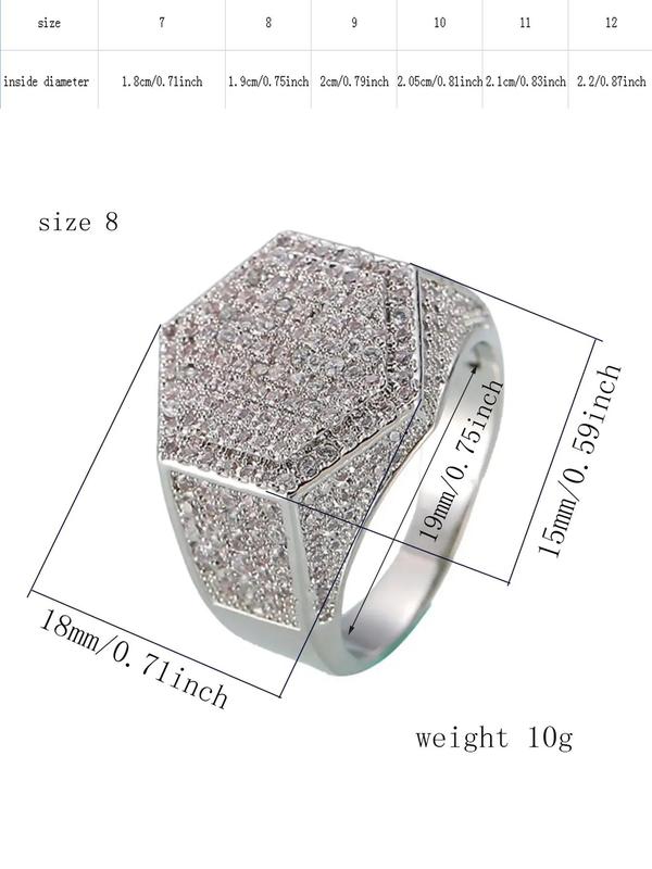 Hip Hop Style Geometric Rhinestone Decorated Ring, Fashion Accessories for Men & Women, Striking Chunky Ring for Party, Daily Clothing Decor, Trendy All-match & Exquisite Jewelry for Birthday Gift