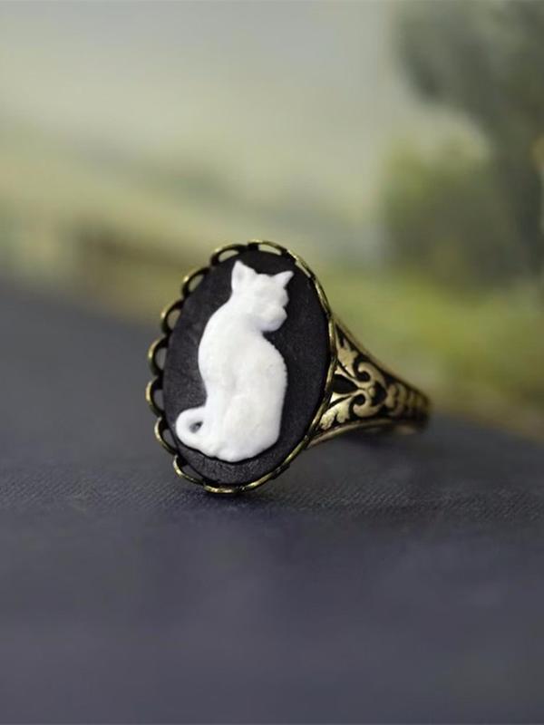 Vintage Cat Design Carved Ring, Fashion Jewelry for Party, Daily Clothing Decor, Trendy All-match & Exquisite Jewelry for Birthday Gift