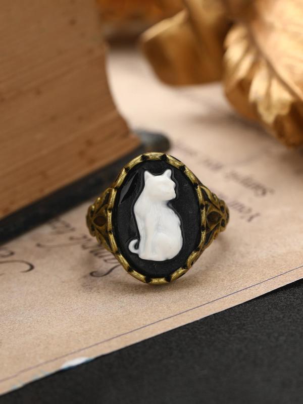 Vintage Cat Design Carved Ring, Fashion Jewelry for Party, Daily Clothing Decor, Trendy All-match & Exquisite Jewelry for Birthday Gift