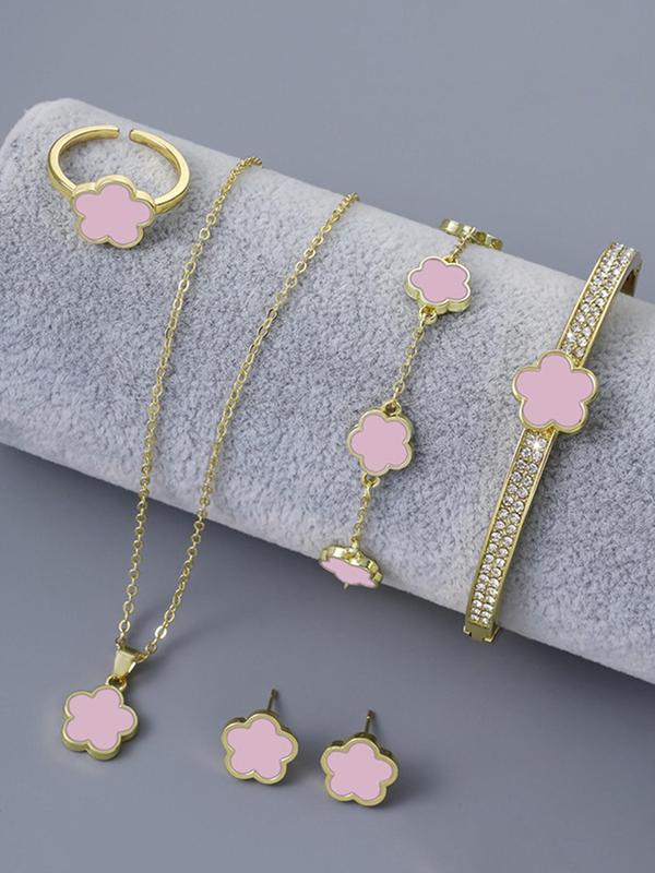 Elegant Flower Design Pretty Kind Jewelry for Women, Summer Exquisite Necklace & Earrings & Ring & Bracelet Set, Fashion Jewelry Set As Girlfriend Gifts Jewelry, Birthday Gift for Bestie without Box