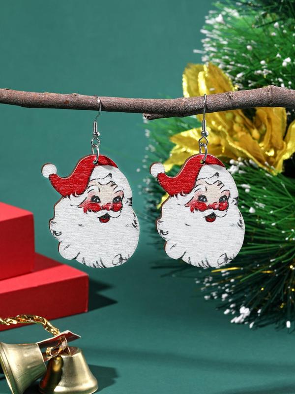 Cute Christmas Themed Santa Claus Design Dangle Earrings, Wooden Dangle Earrings, Fashion Jewelry Accessories for Women & Girls