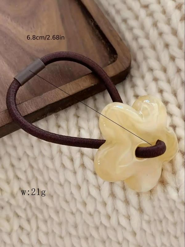 3pcs Acryl Flowers Decor Hair Tie, Fashion Plain Hair Accessory, Women's Casual Everyday Simple Decorative Rubber Band