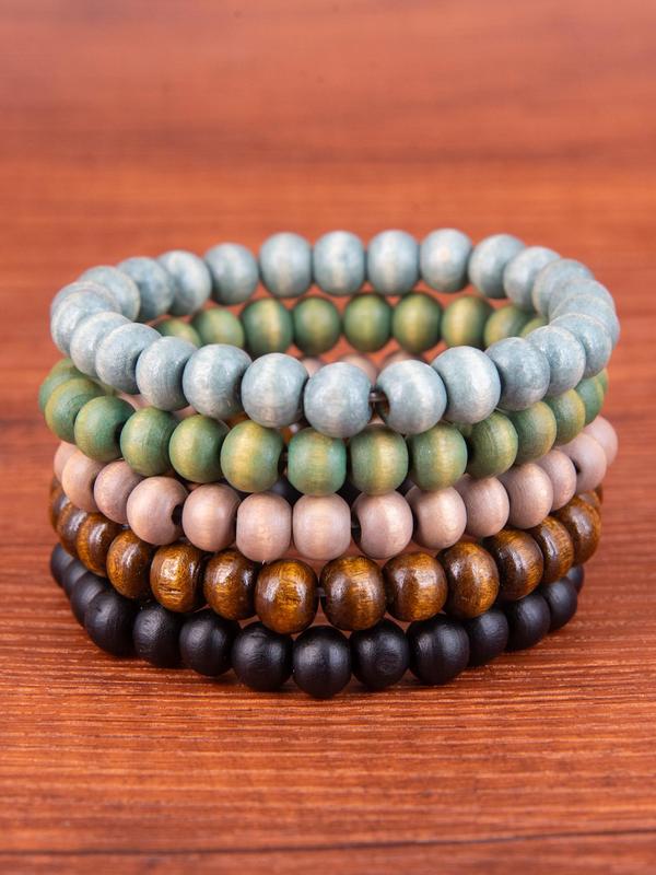 Boho Style Wooden Beaded Bracelet, Casual Trendy Beaded Bracelet, Fashionable Jewelry for Women & Men for Daily & Party Decoration