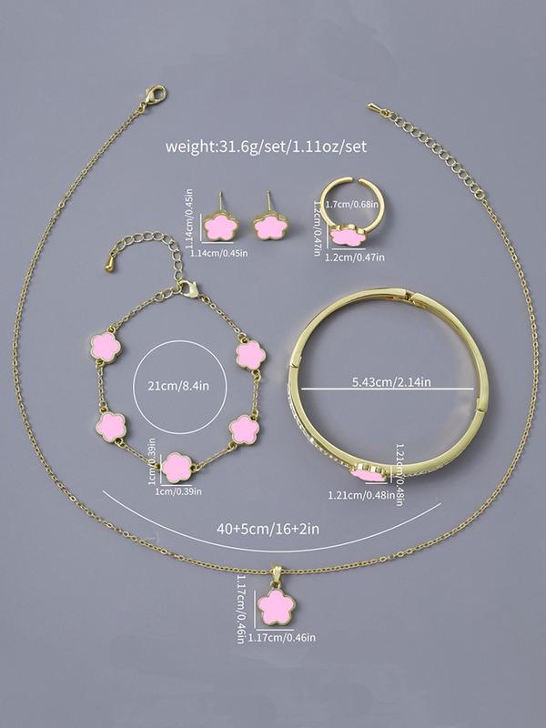 Elegant Flower Design Pretty Kind Jewelry for Women, Summer Exquisite Necklace & Earrings & Ring & Bracelet Set, Fashion Jewelry Set As Girlfriend Gifts Jewelry, Birthday Gift for Bestie without Box