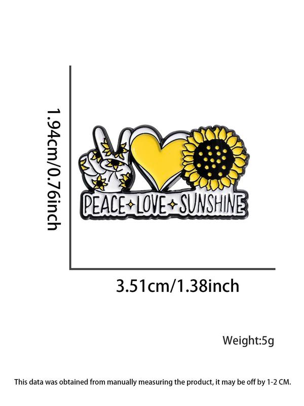 Heart & Sunflower Design Brooch, Fashion Letter Pattern Alloy Badge for Women & Men, Clothes Accessories for Party, Daily Clothing Decor