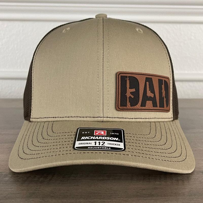 DAD 2A 2nd Amendment Patriotic Leather Patch Hat Khaki Brown