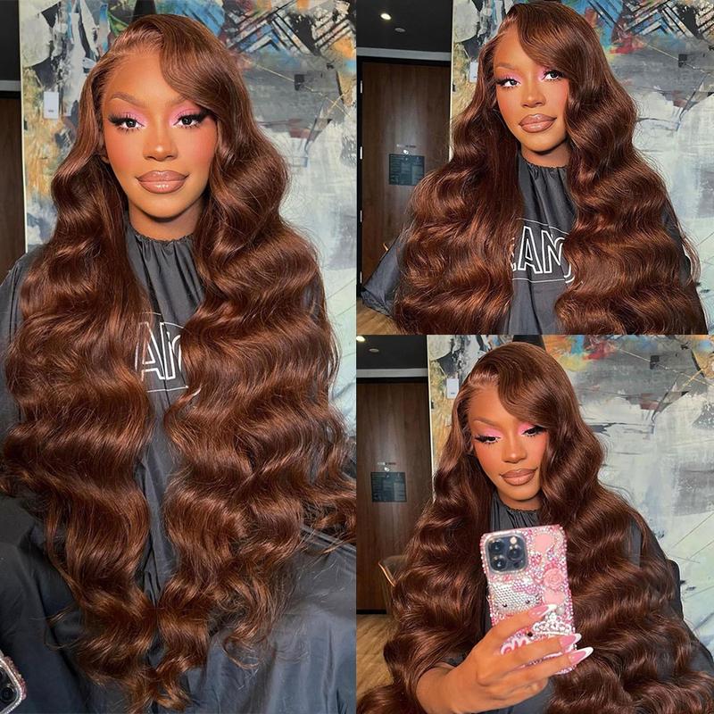 HD Chocolate Brown 13x4 Body Wave Lace Front Wig Brazilian 13x6 Lace Frontal Wigs For Women 100% Remy  Wig Pre Plucked