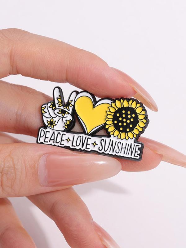 Heart & Sunflower Design Brooch, Fashion Letter Pattern Alloy Badge for Women & Men, Clothes Accessories for Party, Daily Clothing Decor