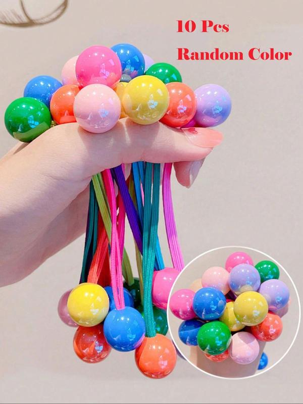 Random Color Cute Ball Beads Hair Tie, 2024 New Style High Stretch Hair Tie for Daily Use, Fashion Hair Accessories for Women, Hairstyles Ideas for Girls