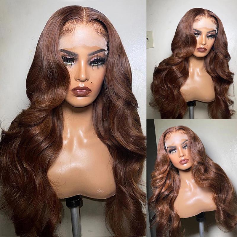 HD Chocolate Brown 13x4 Body Wave Lace Front Wig Brazilian 13x6 Lace Frontal Wigs For Women 100% Remy  Wig Pre Plucked