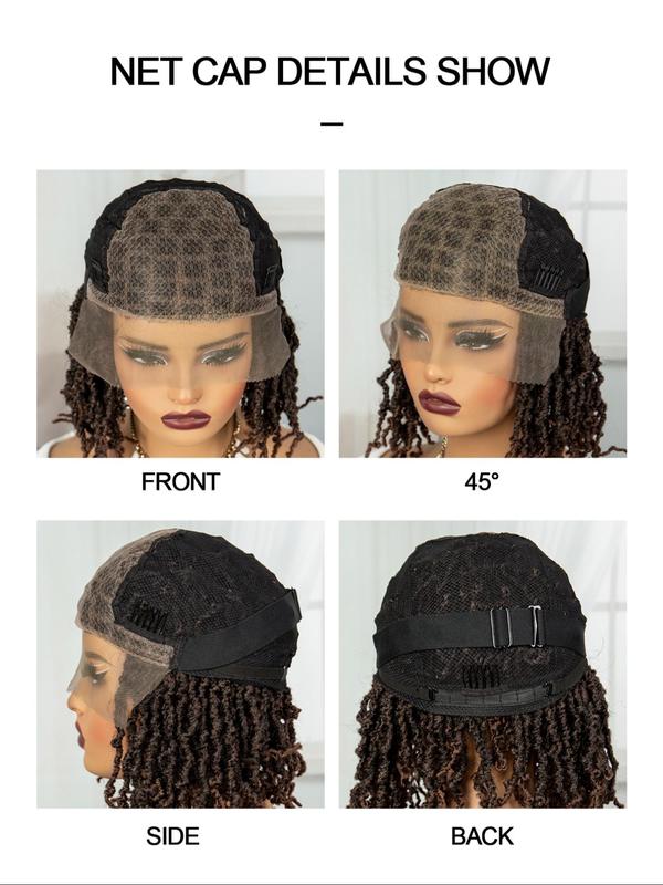 14 Inch Ombre Brown Short Shoulder Length Lace Front Braid Dreadlock Wig, Synthetic Hair Wig for Women