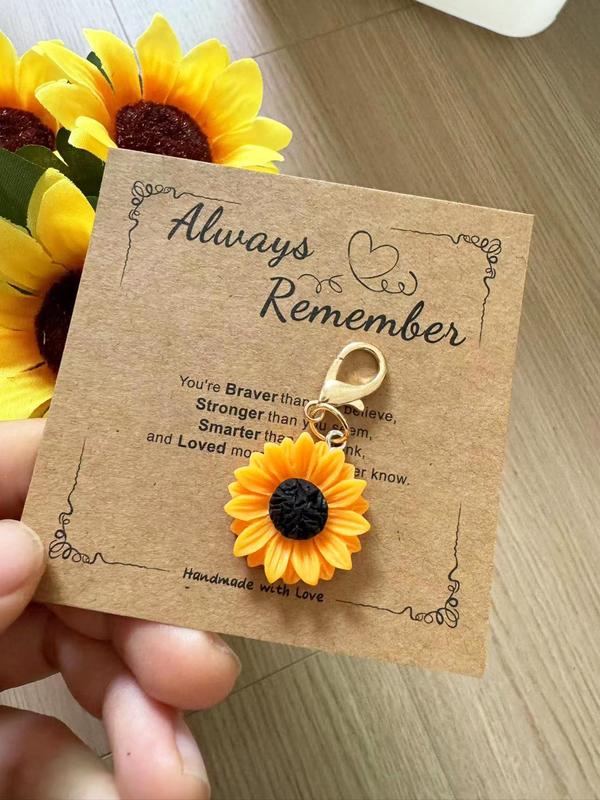 Sunflower Design Keychain with Gift Card, Cute Flower Shaped Keychain for Women & Men, Fashion Keychain for Daily Clothing Decor, Birthday Gift Fall