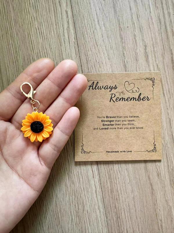 Sunflower Design Keychain with Gift Card, Cute Flower Shaped Keychain for Women & Men, Fashion Keychain for Daily Clothing Decor, Birthday Gift Fall