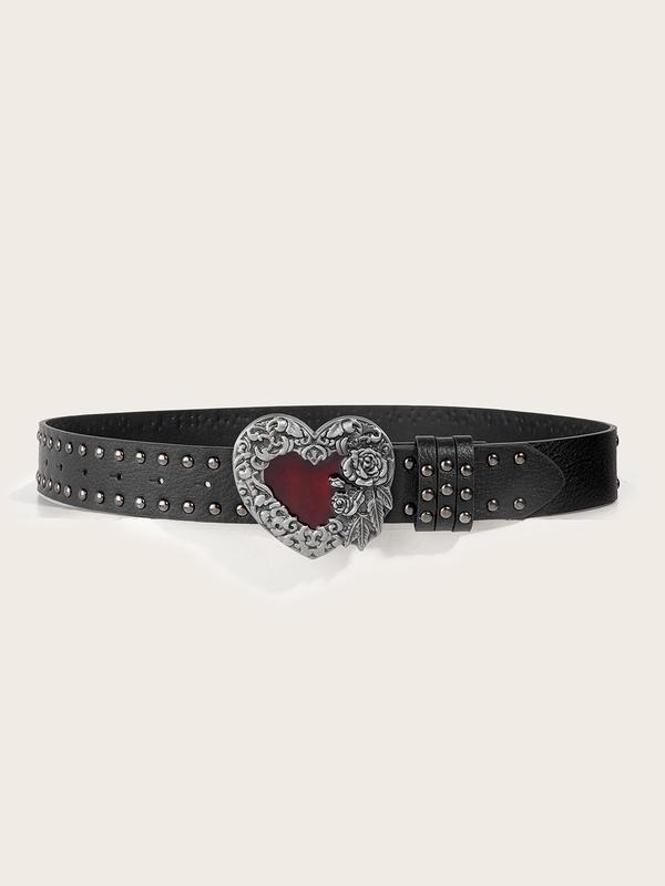 Punk Style Heart Design Pu Buckle Belt, Fashionable Y2k Belt for Women & Men, Trendy All-match & Exquisite Belt for Birthday Gift