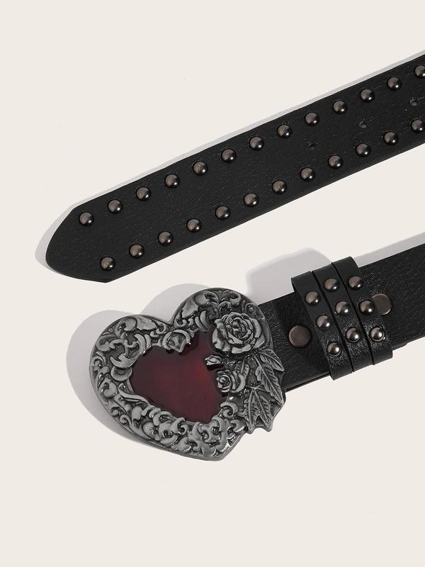 Punk Style Heart Design Pu Buckle Belt, Fashionable Y2k Belt for Women & Men, Trendy All-match & Exquisite Belt for Birthday Gift