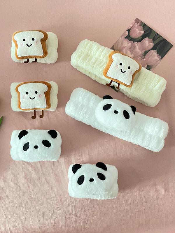 Cute Cartoon Toast & Rice Roll & Bear Design Hair Band & Wristband Set, Sweet Plush Hair Accessories Set for Women & Girls, Fashion Hair Accessories