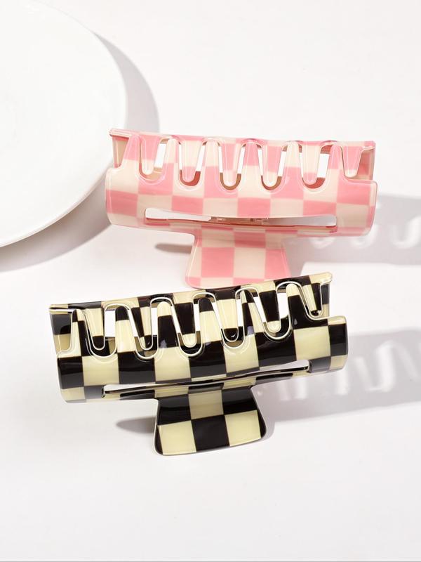 Checkerboard Pattern Acryl Hair Claw, Casual Versatile Claw Clip for Women & Girls, Elegant All-match Fashion Accessories for Daily & Party Decoration, Exquisite Jewelry for Birthday Gifts, Freshness for 2024 Decorations 2024