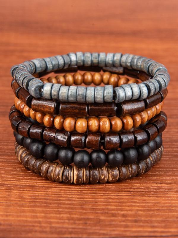 Boho Style Wooden Beaded Bracelet, Casual Trendy Beaded Bracelet, Fashionable Jewelry for Women & Men for Daily & Party Decoration