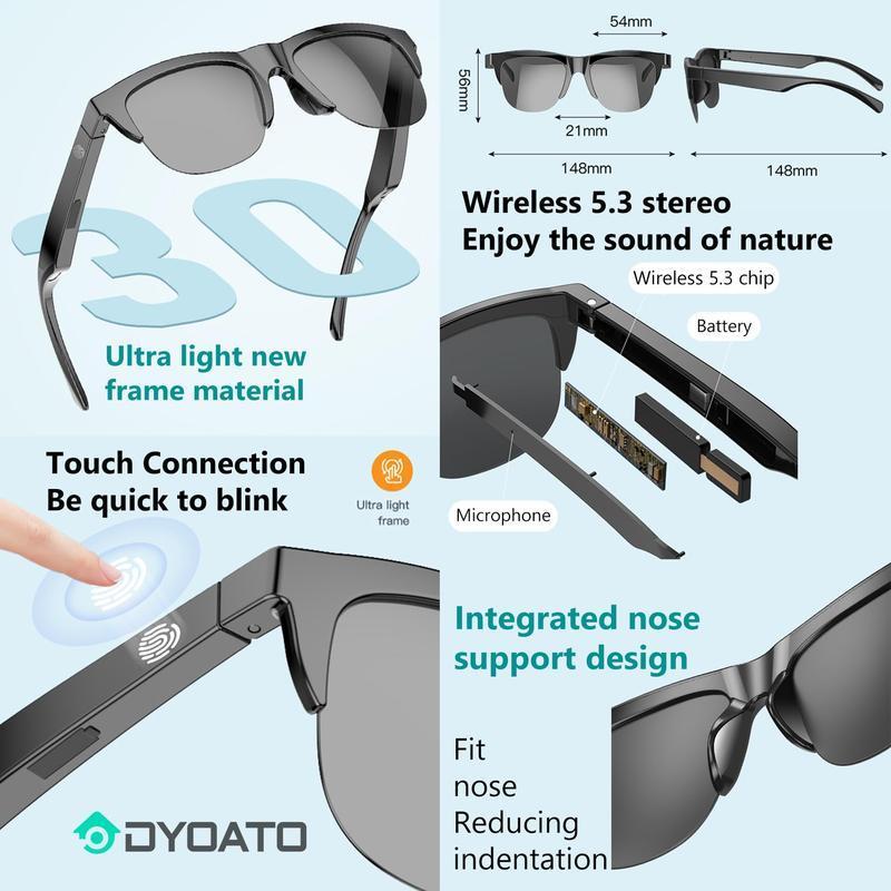 Touch Control Wireless Smart Sunglasses,HiFi Sound & HD Lens Glasses, Multifunctional Bluetooth-compatible Smart Glasses for Fall, Electronic Audio& Video Product