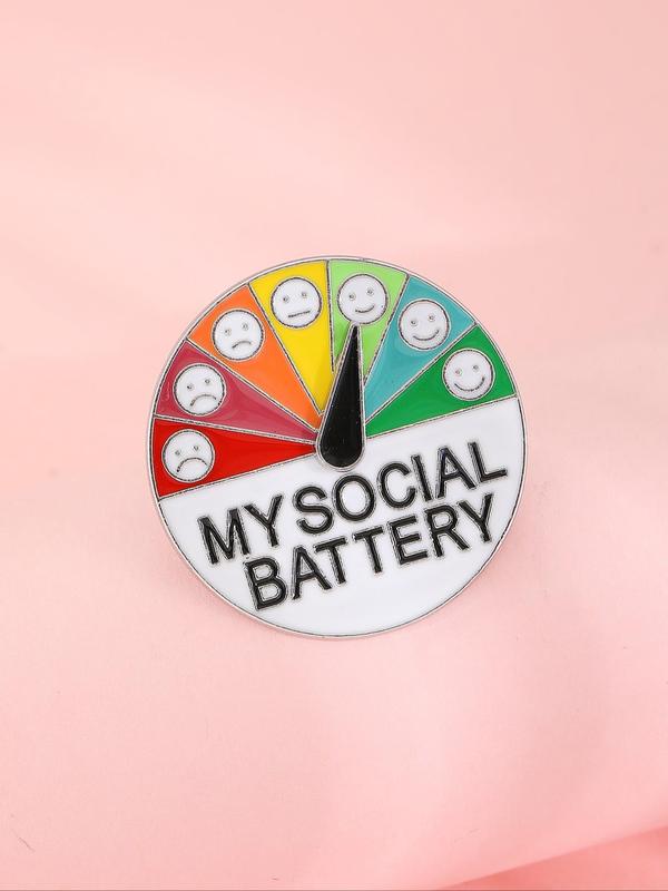 Social Battery Design Round Brooch, 2counts Cute Cartoon Design Brooches, Enamel Pin Suitable for Backpacks, Alloy Jewelry for Men & Women