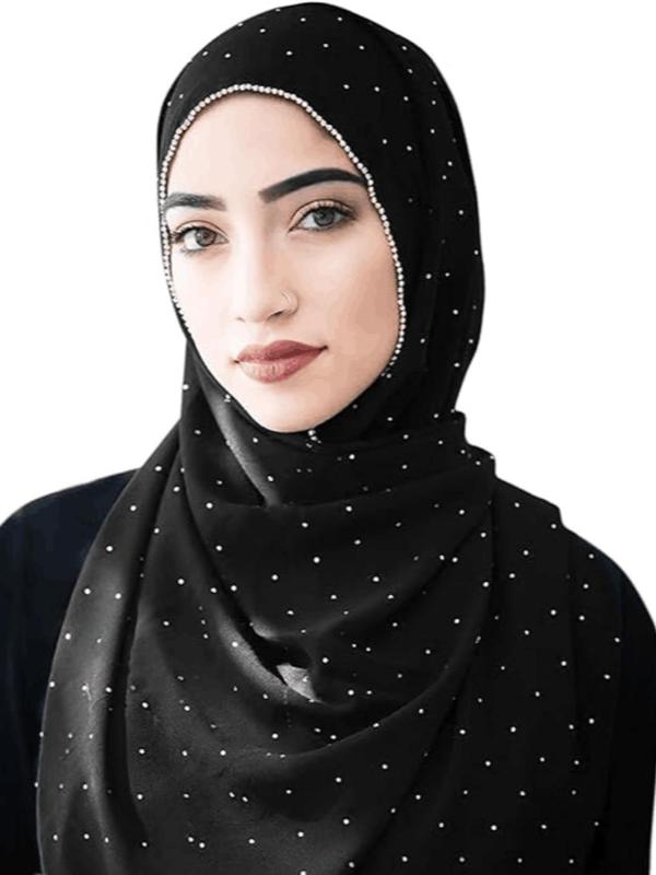 Rhinestone Decor Hijab, Elegant Chain Print Long Scarf, Fashion Accessories for Party, Daily Clothing Decor, Trendy Exquisite Hijab Scarves Shawls As Gift