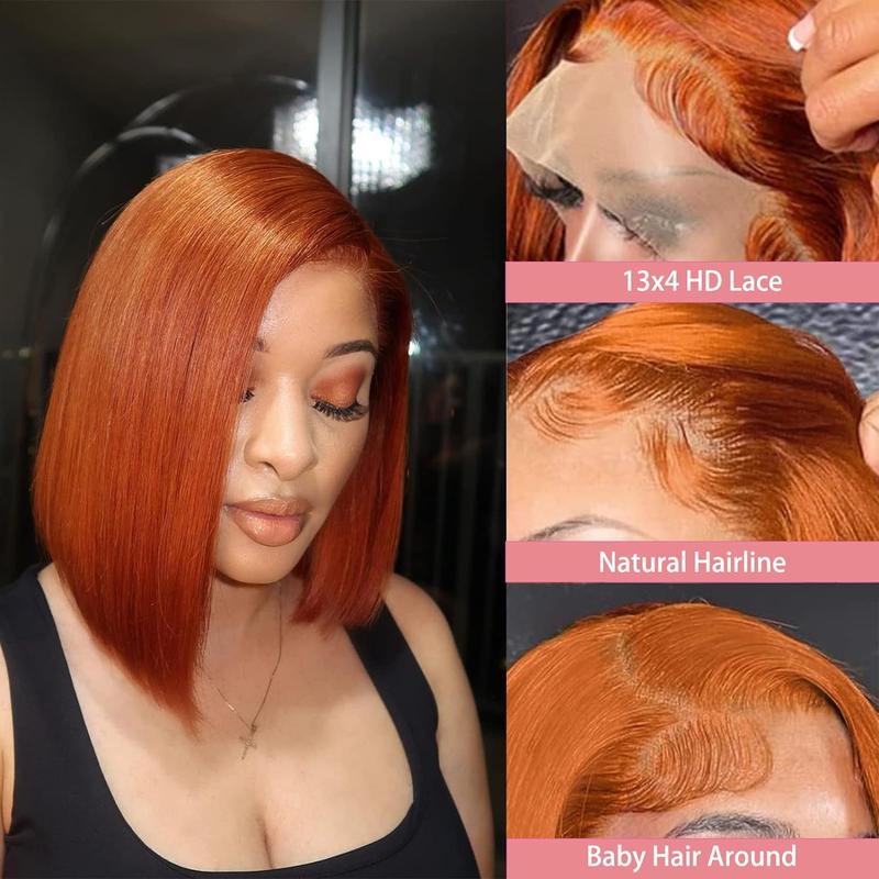 UCUVIC Ginger Lace Front Wigs Bob Wig 13x4 HD Lace Frontal Wigs Human Hair Pre Plucked Color #350 Bob Ginger Wig Human Hair Wigs For Black Women 180% Density 12Inch