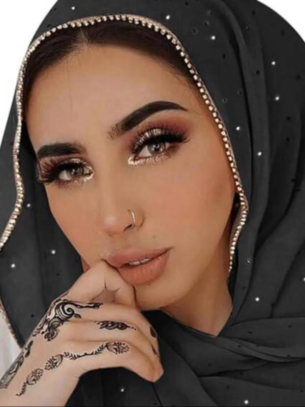 Rhinestone Decor Hijab, Elegant Chain Print Long Scarf, Fashion Accessories for Party, Daily Clothing Decor, Trendy Exquisite Hijab Scarves Shawls As Gift