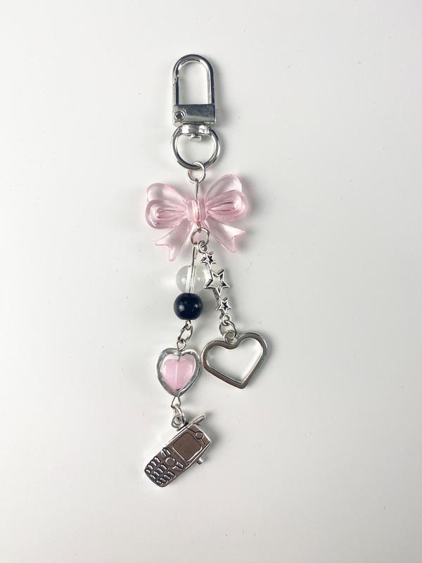 Cute Bow & Heart Design Keychain, Zinc Alloy Keychain for Women & Girls, Fashion Keychain for Bag, Car, Phone Decoration