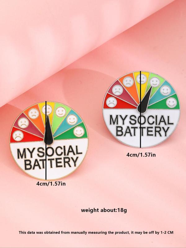 Social Battery Design Round Brooch, 2counts Cute Cartoon Design Brooches, Enamel Pin Suitable for Backpacks, Alloy Jewelry for Men & Women