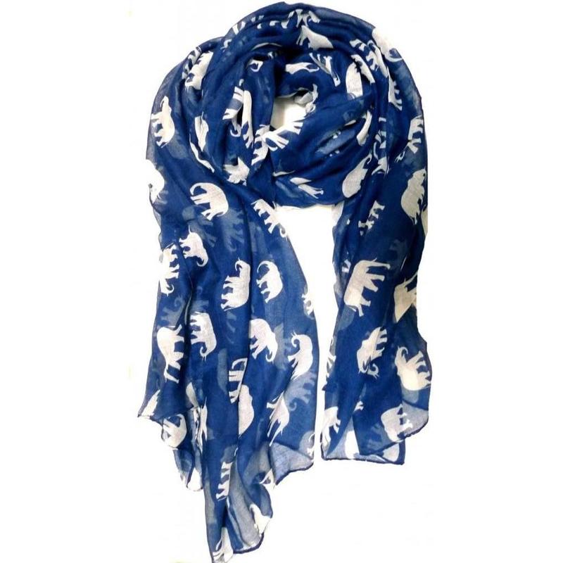 Gorgeous Blue Elephant Print Long & Soft Scarf Shawl Wrap - Large