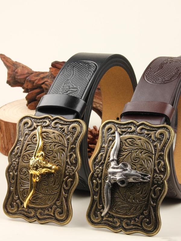 Western Cowboy Style Animal Decor PU Buckle Belt, Vintage Style Belt for Men & Women, Fashion Accessories for Daily Wear