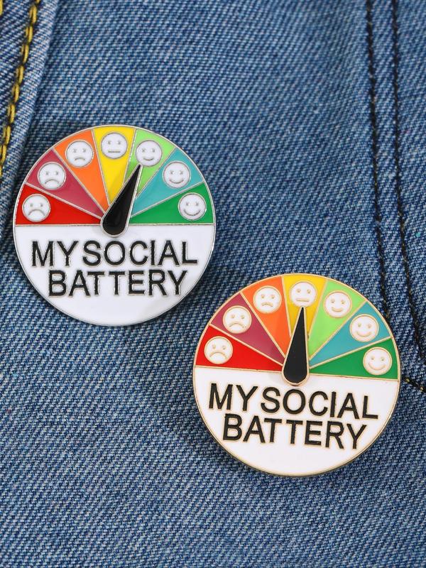 Social Battery Design Round Brooch, 2counts Cute Cartoon Design Brooches, Enamel Pin Suitable for Backpacks, Alloy Jewelry for Men & Women