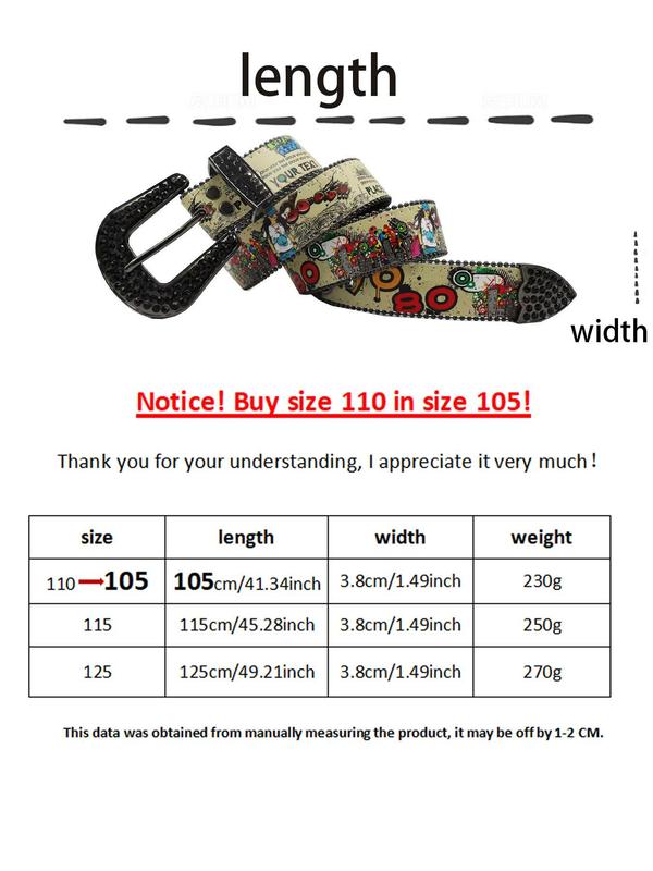 Punk Style Rhinestone Decorated Belt, Fashion Letter & Pop Art Print Pu Leather Belt for Men, Fashion Belt for Party, Daily Clothing Decor, Trendy All-match & Exquisite Belt for Birthday Gift