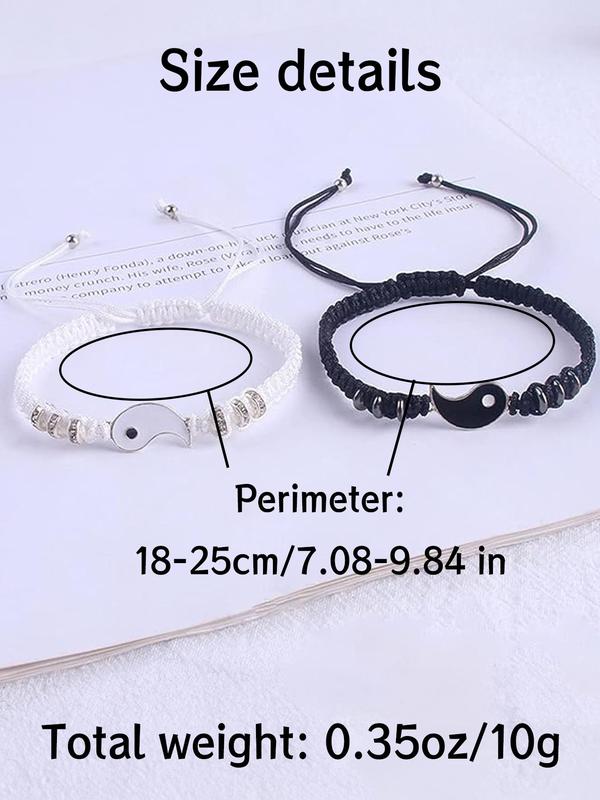 Couple Matching Bracelets, Fashionable Yin Yang Charm Decor Braided Bracelets for Women & Men, Trendy All-match & Exquisite Jewelry for Birthday Gift