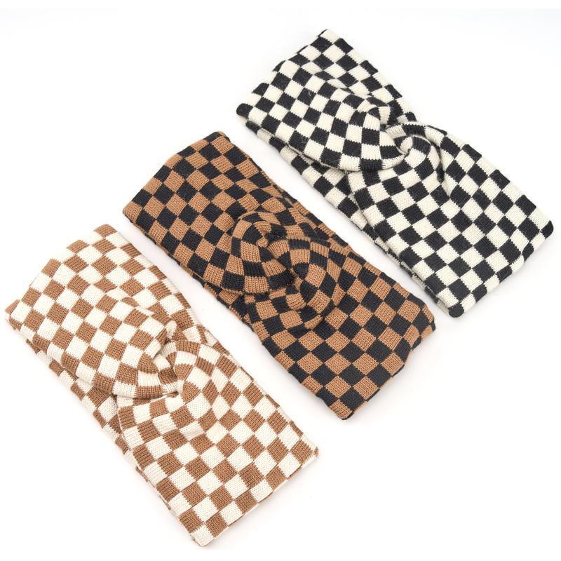 Loveline(1Pc As Gift)Checkerboard Knitted Headband(Do Not Purchase Separately)