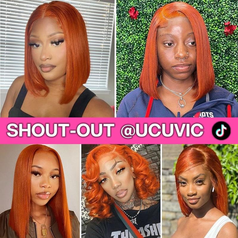 UCUVIC Ginger Lace Front Wigs Bob Wig 13x4 HD Lace Frontal Wigs Human Hair Pre Plucked Color #350 Bob Ginger Wig Human Hair Wigs For Black Women 180% Density 12Inch