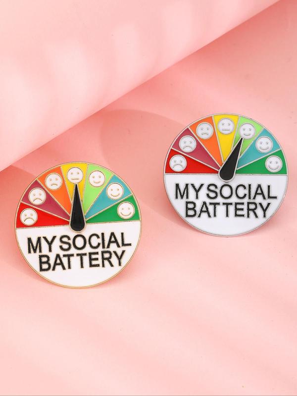 Social Battery Design Round Brooch, 2counts Cute Cartoon Design Brooches, Enamel Pin Suitable for Backpacks, Alloy Jewelry for Men & Women