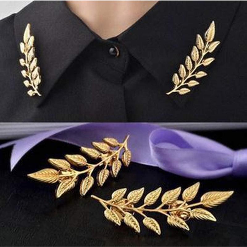 Double Link Chains, Retro Hollow Pattern and Angle Triangle Tassels Collar Pins Brooch Clip Pin Brooches Shirt Collar Decoration Parts with Free Box