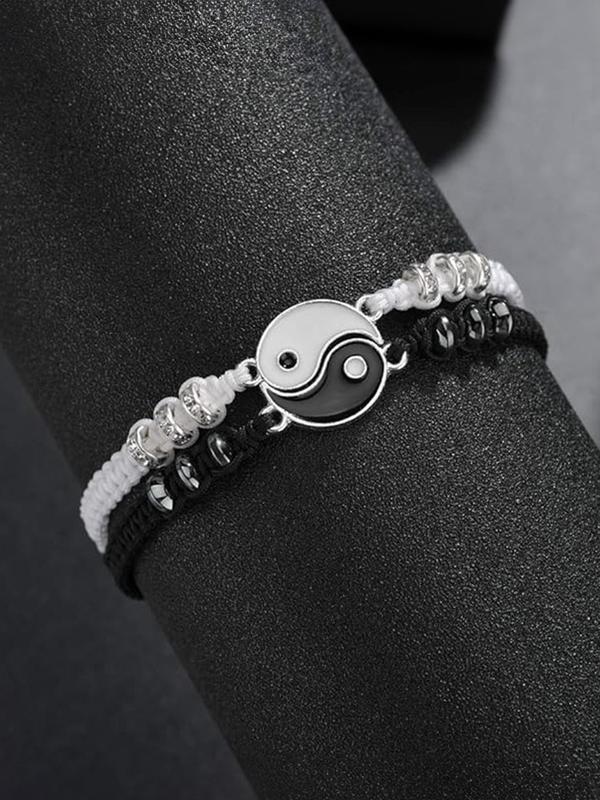 Couple Matching Bracelets, Fashionable Yin Yang Charm Decor Braided Bracelets for Women & Men, Trendy All-match & Exquisite Jewelry for Birthday Gift