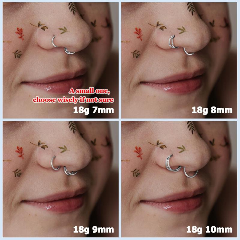 BodyBonita 3 Counts 316L Surgical Steel Double Hoop Nose Rings -16G 18G 20G Nose Rings Hoops Hinged CZ Septum Lip Rings Clicker Conch Piercing Jewelry  Helix Rook Tragus Daith Cartilage Earring  Gold Silver Black Rose Gold 7mm 8mm 9mm 10mm